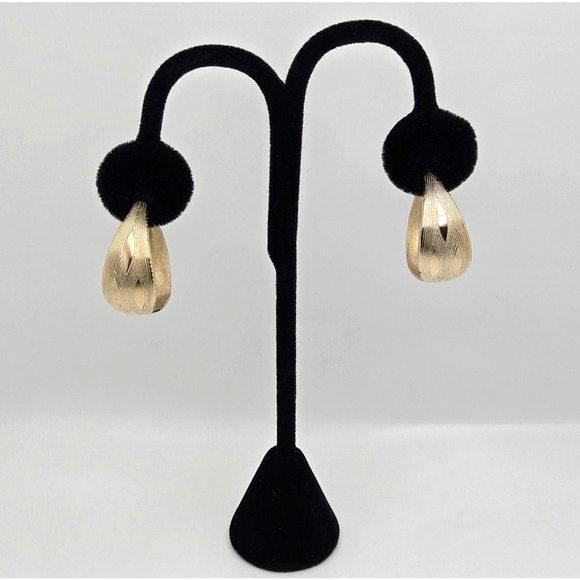 Vintage Hoop Earrings Chunky Goldtone Textured Classic Boho Maximalist Retro 1" - Picture 10 of 11